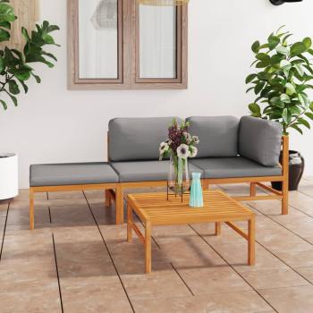 ARDEBO.de - 4-tlg. Garten-Lounge-Set mit Grauen Kissen Massivholz Teak