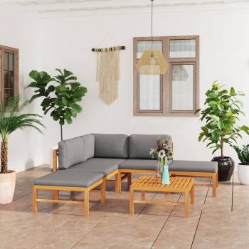 ARDEBO.de - 6-tlg. Garten-Lounge-Set mit Grauen Kissen Massivholz Teak