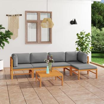 ARDEBO.de - 6-tlg. Garten-Lounge-Set mit Grauen Kissen Massivholz Teak