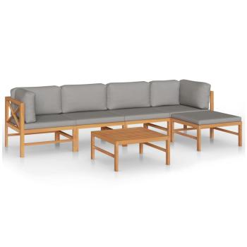 6-tlg. Garten-Lounge-Set mit Grauen Kissen Massivholz Teak