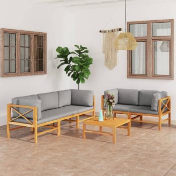 ARDEBO.de - 6-tlg. Garten-Lounge-Set mit Grauen Kissen Massivholz Teak