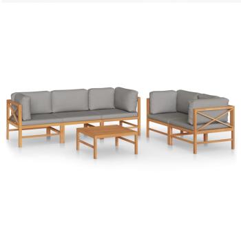 6-tlg. Garten-Lounge-Set mit Grauen Kissen Massivholz Teak