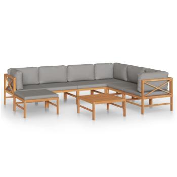 8-tlg. Garten-Lounge-Set mit Grauen Kissen Massivholz Teak