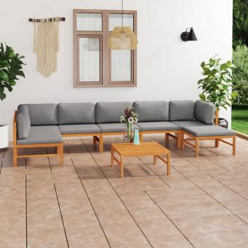 ARDEBO.de - 8-tlg. Garten-Lounge-Set mit Grauen Kissen Massivholz Teak