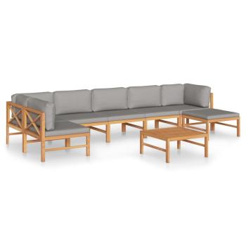 8-tlg. Garten-Lounge-Set mit Grauen Kissen Massivholz Teak