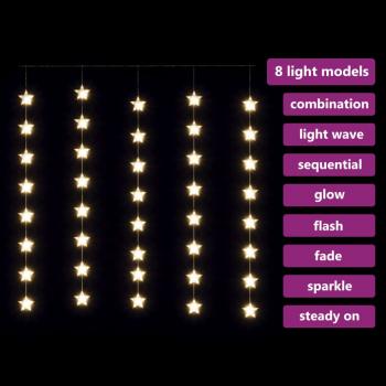 LED Sternenvorhang Lichterkette 200 LED Warmweiß 8 Funktionen