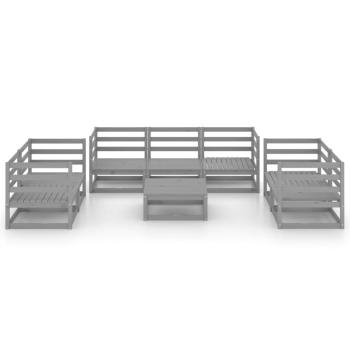 8-tlg. Garten-Lounge-Set Grau Massivholz Kiefer
