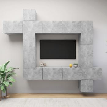 ARDEBO.de - 9-tlg. TV-Schrank-Set Betongrau Holzwerkstoff