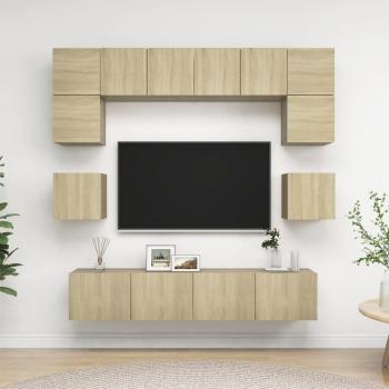 ARDEBO.de - 8-tlg. TV-Schrank-Set Sonoma-Eiche Holzwerkstoff