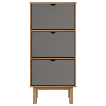 Schuhschrank OTTA mit 3 Schubladen Braun&Grau Massivholz Kiefer
