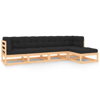 ARDEBO.de - 5-tlg. Garten-Lounge-Set mit Kissen Massivholz Kiefer