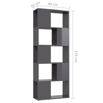 ARDEBO.de - Bücherregal Raumteiler Hochglanz-Grau 60x24x155 cm