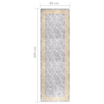 Teppich Waschbar 80x300 cm Grau Rutschfest