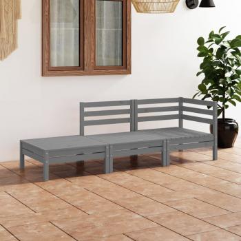 ARDEBO.de - 3-tlg. Garten-Lounge-Set Grau Massivholz Kiefer