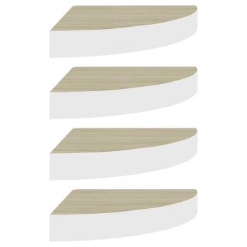Eck-Schweberegale 4 Stk. Eichen-Optik und Weiß 35x35x3,8 cm MDF