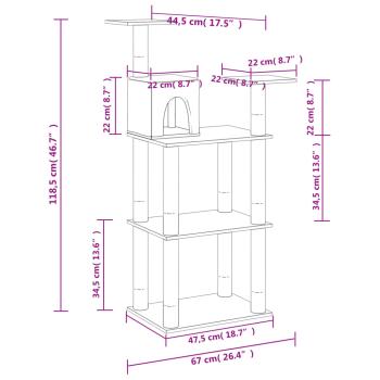 Kratzbaum mit Sisal-Kratzsäulen Creme 118,5 cm