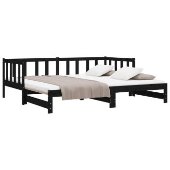 Tagesbett Ausziehbar Schwarz Kiefer Massivholz 2x(90x200) cm