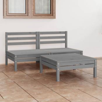 ARDEBO.de - 3-tlg. Garten-Lounge-Set Grau Kiefer Massivholz