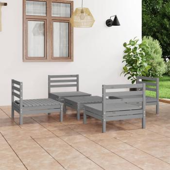 ARDEBO.de - 5-tlg. Garten-Lounge-Set Grau Kiefer Massivholz