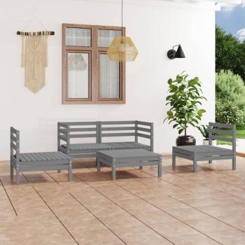 ARDEBO.de - 5-tlg. Garten-Lounge-Set Grau Kiefer Massivholz