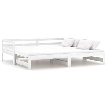 Tagesbett Ausziehbar Weiß Kiefer Massivholz 2x(90x200) cm