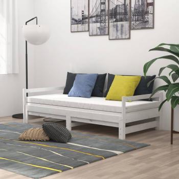 Tagesbett Ausziehbar Weiß Kiefer Massivholz 2x(90x200) cm