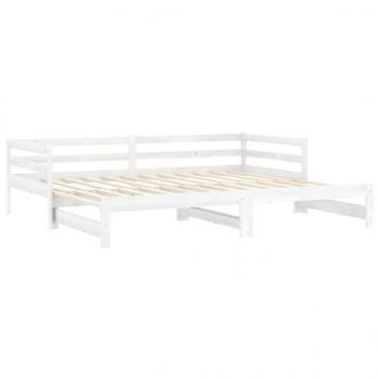 Tagesbett Ausziehbar Weiß Kiefer Massivholz 2x(90x200) cm