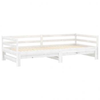 Tagesbett Ausziehbar Weiß Kiefer Massivholz 2x(90x200) cm