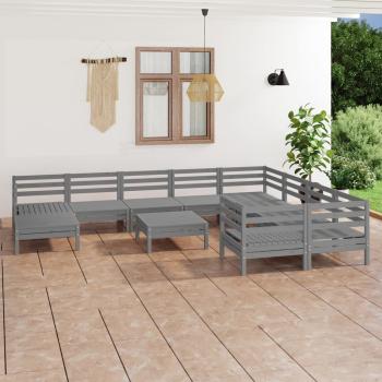 ARDEBO.de - 11-tlg. Garten-Lounge-Set Grau Massivholz Kiefer