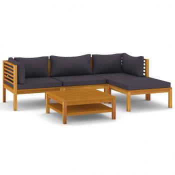 5-tlg. Garten-Lounge-Set mit Auflage Massivholz Akazie