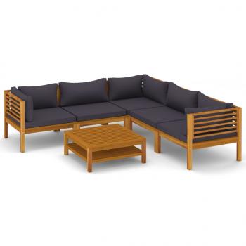6-tlg. Garten-Lounge-Set mit Auflage Massivholz Akazie