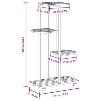 Blumenständer 4-Etagen mit Rollen 44x23x80 cm Schwarz Eisen