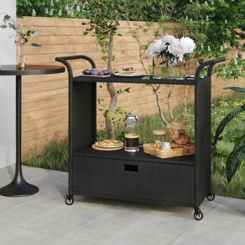ARDEBO.de - Barwagen mit Schublade Schwarz 100x45x97 cm Poly Rattan  