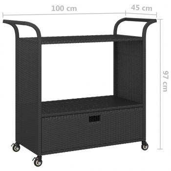 Barwagen mit Schublade Schwarz 100x45x97 cm Poly Rattan  