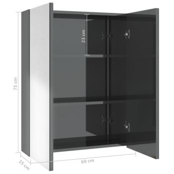 Bad-Spiegelschrank 60x15x75 cm MDF Glänzendes Grau