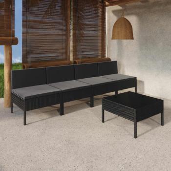 ARDEBO.de - 5-tlg. Garten-Lounge-Set mit Auflagen Poly Rattan Schwarz