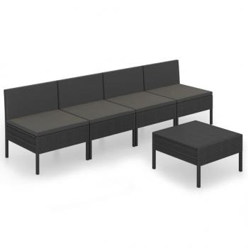 5-tlg. Garten-Lounge-Set mit Auflagen Poly Rattan Schwarz