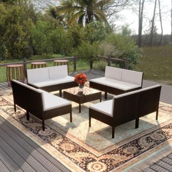 ARDEBO.de - 9-tlg. Garten-Lounge-Set mit Auflagen Poly Rattan Schwarz
