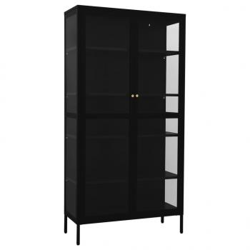 Vitrine Schwarz 90x40x180 cm Stahl und Gehärtetes Glas  