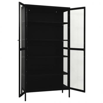Vitrine Schwarz 90x40x180 cm Stahl und Gehärtetes Glas  