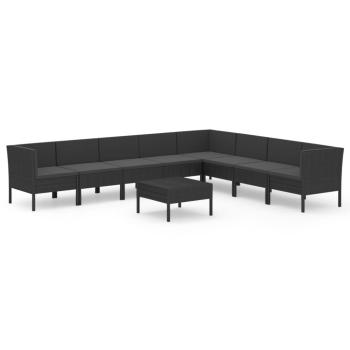 9-tlg. Garten-Lounge-Set mit Auflagen Poly Rattan Schwarz