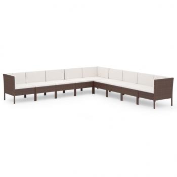 9-tlg. Garten-Lounge-Set mit Auflagen Poly Rattan Braun