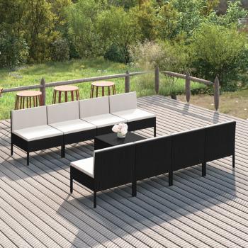 ARDEBO.de - 9-tlg. Garten-Lounge-Set mit Auflagen Poly Rattan Schwarz
