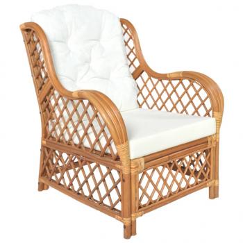 ARDEBO.de - Sessel mit Kissen Hellbraun Rattan und Leinen