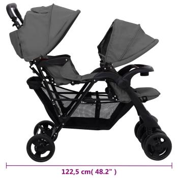 Tandem-Zwillingskinderwagen Dunkelgrau Stahl