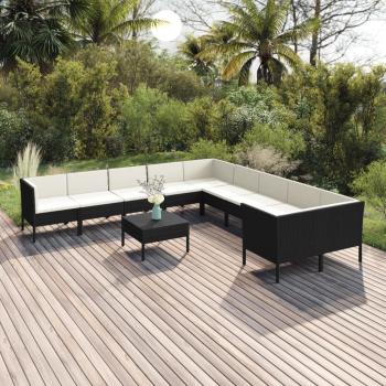ARDEBO.de - 11-tlg. Garten-Lounge-Set mit Auflagen Poly Rattan Schwarz