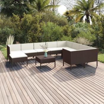 ARDEBO.de - 11-tlg. Garten-Lounge-Set mit Auflagen Poly Rattan Braun