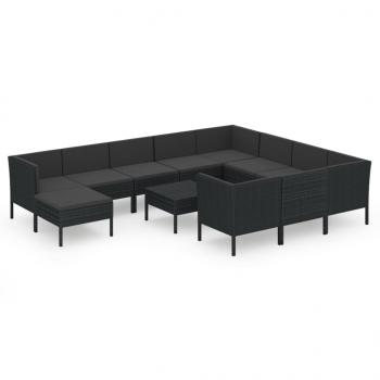 12-tlg. Garten-Lounge-Set mit Auflagen Poly Rattan Schwarz