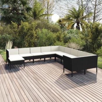 ARDEBO.de - 11-tlg. Garten-Lounge-Set mit Auflagen Poly Rattan Schwarz