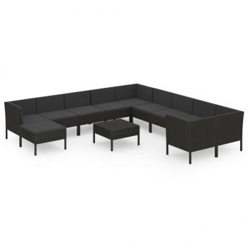 ARDEBO.de - 12-tlg. Garten-Lounge-Set mit Auflagen Poly Rattan Schwarz